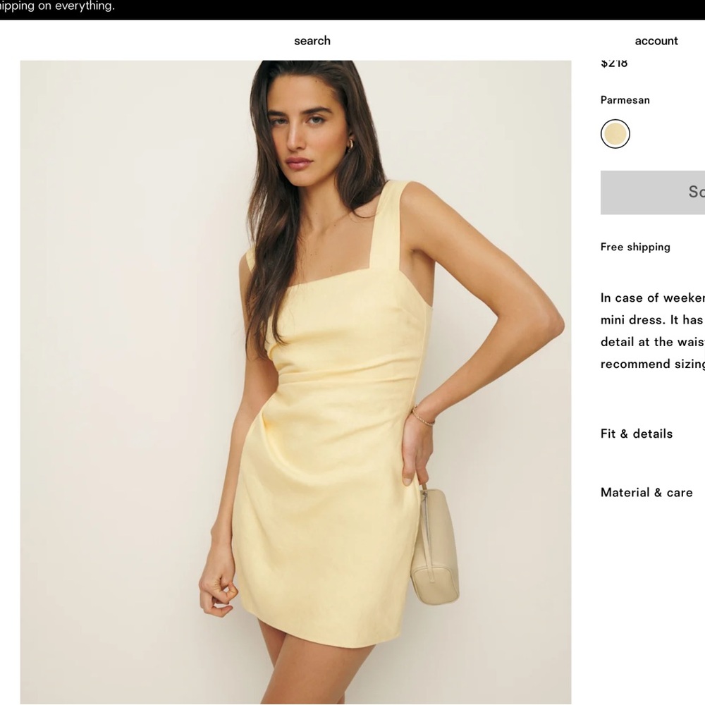 Reformation Kerrigan Linen Dress Parmesan - Size 2
